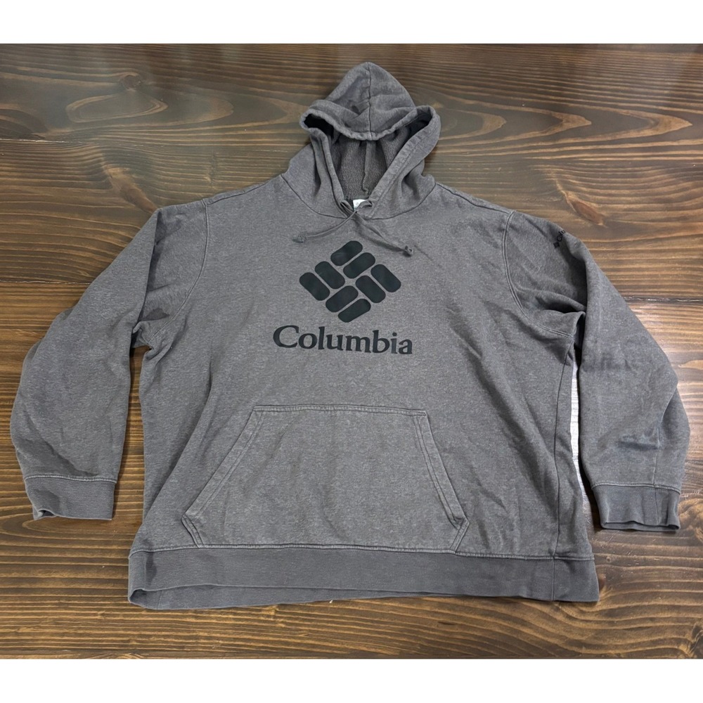 COLUMBIA Hoodie Mens XXL Gray Fleece Logo Pullover Cotton Blend Outdoor Casual - Picture 4 of 11